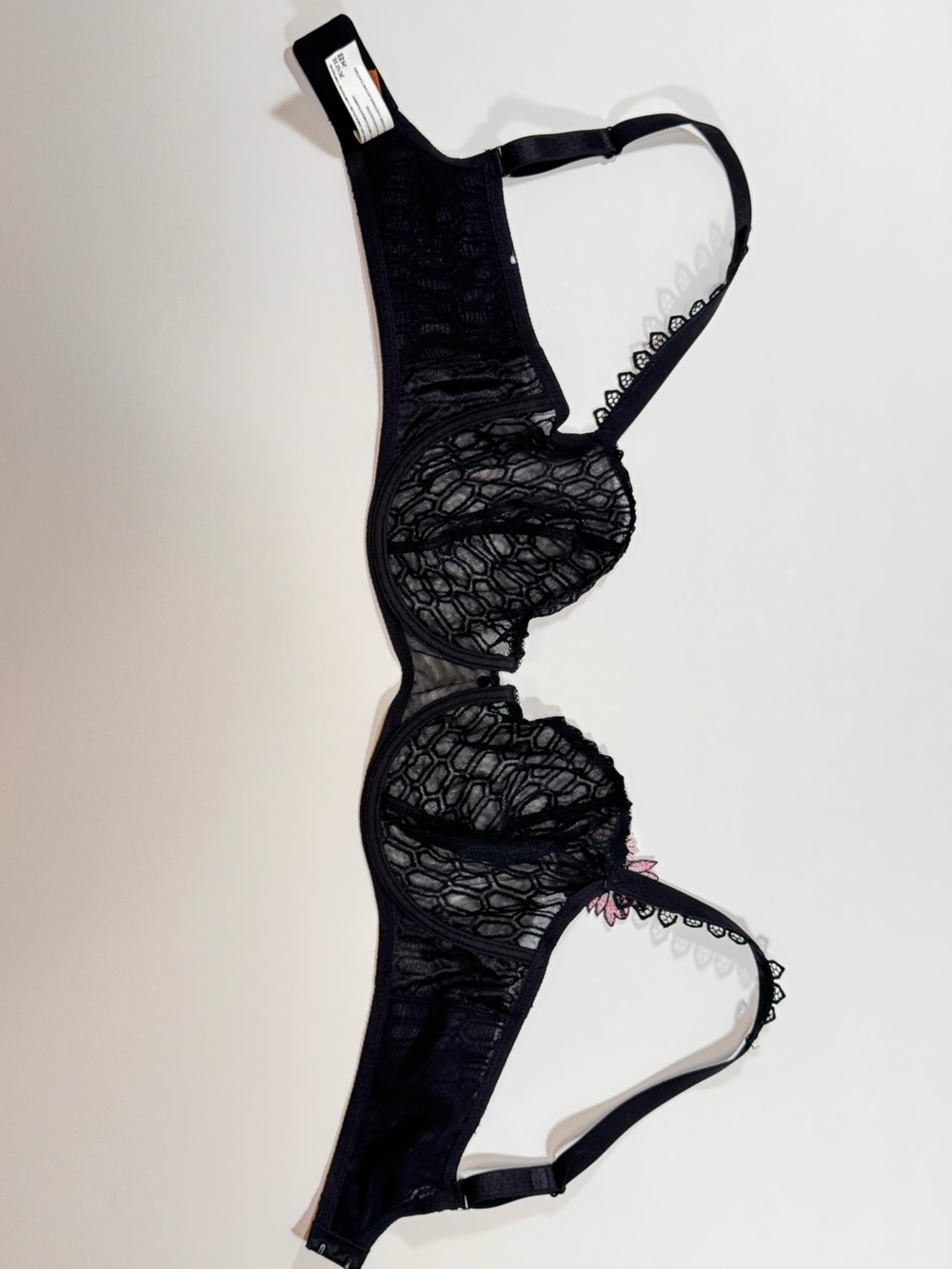 ⁠Louisa Bracq Black Lace Sheer Unlined Underwire Bra Decorative Flower Size 34E⁠ - Picture 8 of 8